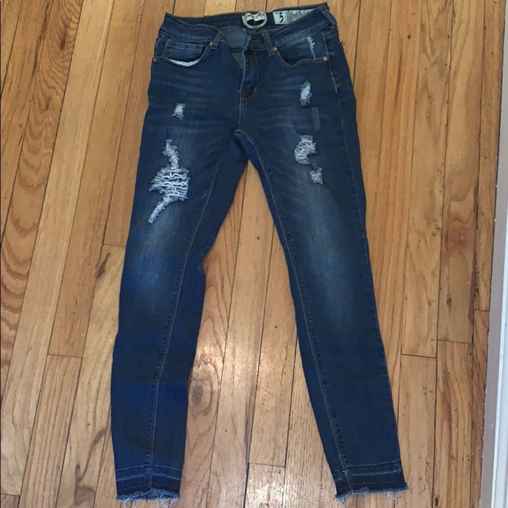 Distressed indigo rein jeans